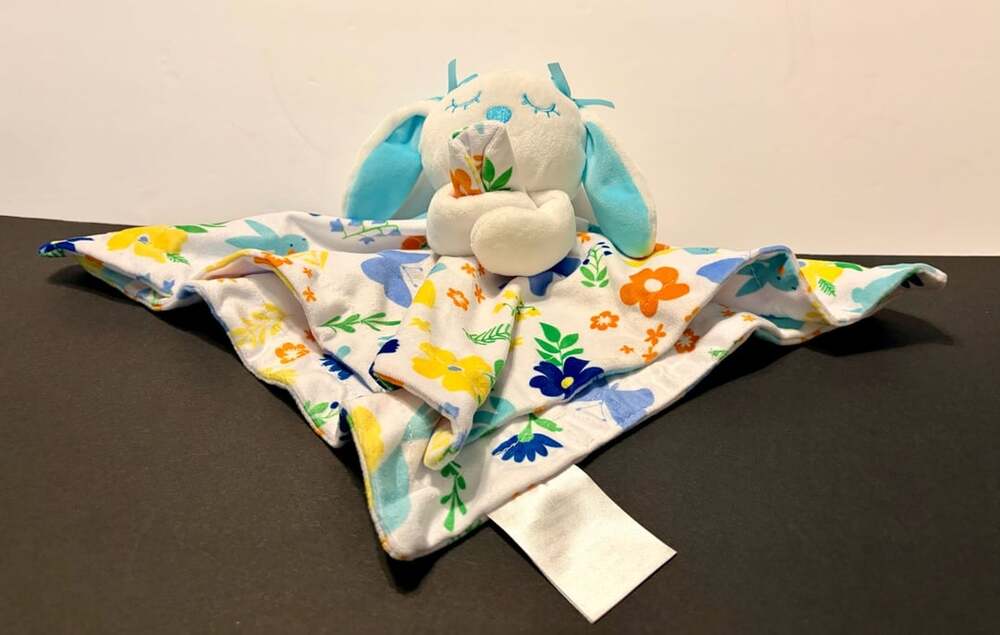 Baby Essentials Plush Bunny Rabbit Lovey Teal Blue Floral Birds Butterflies